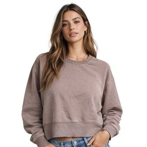 JoyLab Womens XL French Terry Cropped Sweatshirt Mauve Boxy Crewneck Pullover